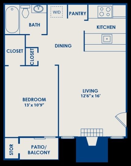 Landing at McCallum Floor Plan A3 1 Bed 1 Bath 600 sqft