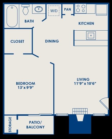 Landing at McCallum Floor Plan A1 1 Bed 1 Bath 525 sqft