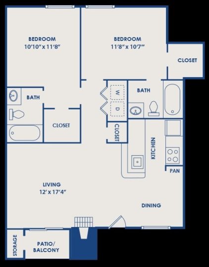 Landing at McCallum Floor Plan B1 2 Bed 2 Bath 850 sqft