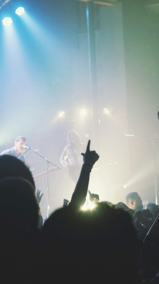 crowd cheering band during night time